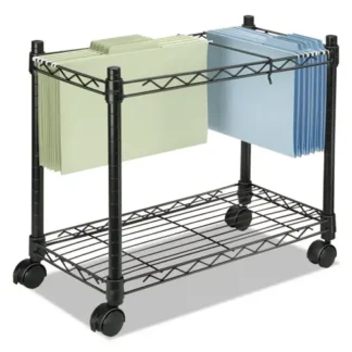 Fellowes® High-Capacity Rolling File Cart, Black, Metal, 1 Shelf, 2 Bins