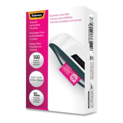 Fellowes® Laminating Pouches, 10 mil, 3.75" x 2.25", Gloss Clear, 100/Pack
