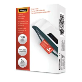 Fellowes® Laminating Pouches, 5 mil, 3.88" x 2.63", Gloss Clear, 100/Pack