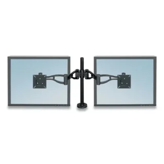 Fellowes® Professional Series Depth Adjustable Dual Monitor Arm, Black, Supports 24 lb, 360° Rotation, 37° Tilt, 360° Pan