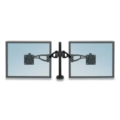 Fellowes® Professional Series Depth Adjustable Dual Monitor Arm, Black, Supports 24 lb, 360° Rotation, 37° Tilt, 360° Pan