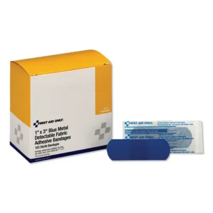 First Aid Only™ Adhesive Blue Metal Detectable Bandages, 100/Box, 12 Boxes/Carton