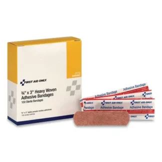 First Aid Only™ Heavy Woven Adhesive Bandages, 0.75" x 3", 100/Box