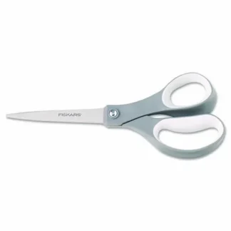 Fiskars® Contoured Performance Scissors, 8" Long, 3.13" Cut Length, Straight Gray Softgrip Handle