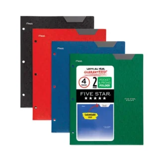 Five Star® Two-Pocket Stay-Put Plastic Folder, Assorted Colors, 4/Pack
