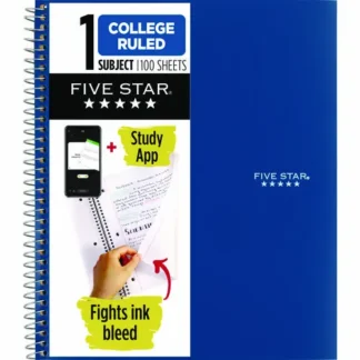 Five Star® Wirebound Notebook, 1-Subject, Medium/College Rule, Blue Cover, 100 Sheets, 11 x 9.13"