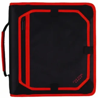 Five Star® Zipper Binder, 3-Ring, 2" Capacity, 11" x 8.5", Black with Red Accents