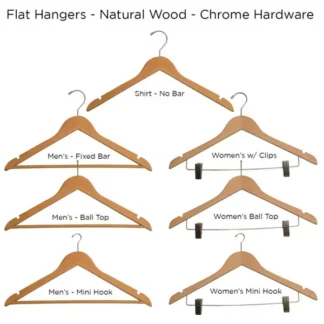 Flat Hangers – Multiple Styles – Natural/Chrome – Case of 100