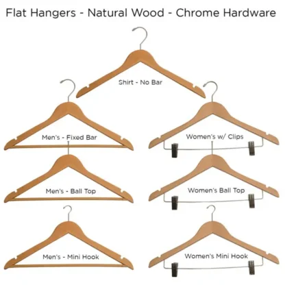 Flat Hangers – Multiple Styles – Natural/Chrome – Case of 100