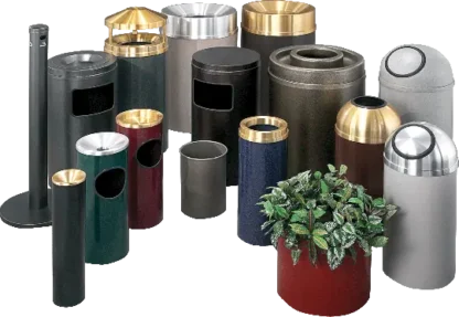 Flat Top Open Front Steel Wastebaskets w/Lid