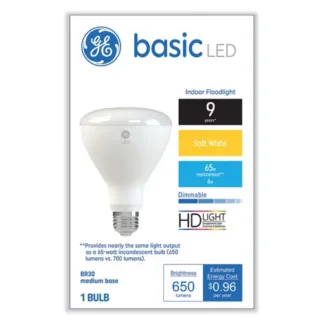 GE Basic LED Dimmable Indoor Flood Light Bulbs, BR30, 8 W, Soft White