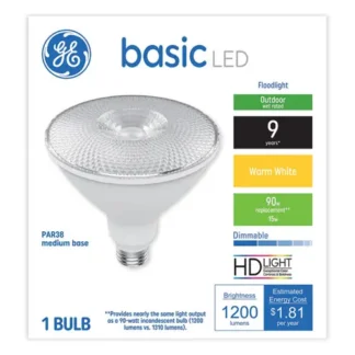 GE Basic LED Dimmable Outdoor Flood Light Bulbs, PAR38, 15 W, Warm White
