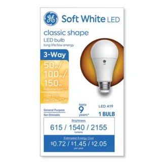GE Classic LED SW Non-Dim A19 3-Way Light Bulb, 6 W; 12 W; 17 W, Soft White