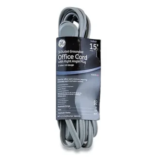 GE Power Strip, 3 Outlets, 15 ft Cord, Gray