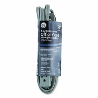 GE Power Strip, 3 Outlets, 8 ft Cord, Gray