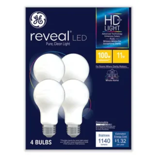 GE Reveal HD+ LED A19 Light Bulb, 11W, 4/Pack