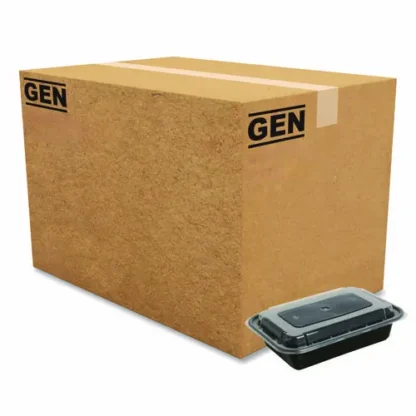 GEN Microwavable Food Container with Lid, Rectangular, 16 oz, Black/Clear, Plastic, 150/Carton