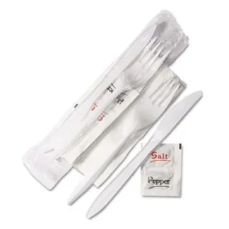 GEN Wrapped Cutlery Kit 6 1/4" Fork/Knife/Napkin/Salt/Pepper
