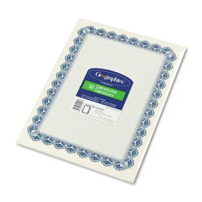 Geographics® Archival Quality Parchment Paper Certificates, Blue with Blue Royalty Border, 50/Pack