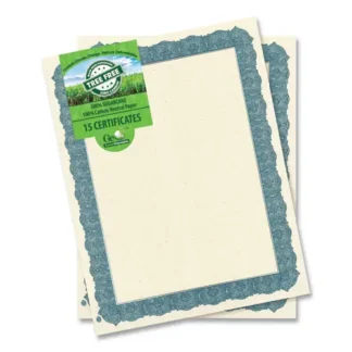 Geographics® Award Certificates, Natural with Blue Braided Border, 15/Pack