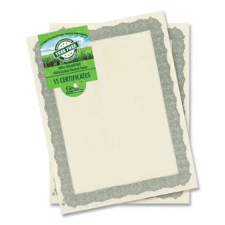 Geographics® Award Certificates, Natural with Silver Braided Border, 15/Pack