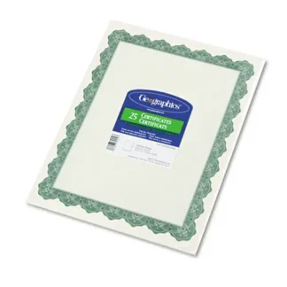 Geographics® Parchment Paper Certificates, Optima Green with White Border, 25/Pack