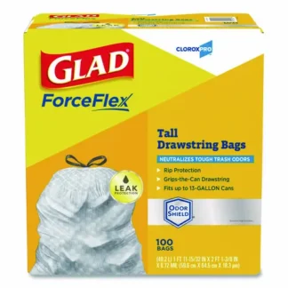 Glad® CloroxPro ForceFlex Tall Kitchen Drawstring Trash Bags, 13 gal, Gray, 100/Box