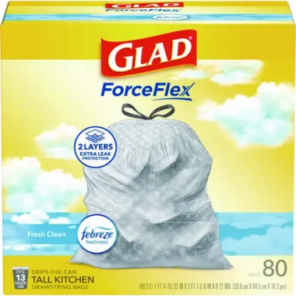 Glad® ForceFlex Kitchen Drawstring Trash Bags, 13 gal, Gain Fresh Clean Scent, 80/Box