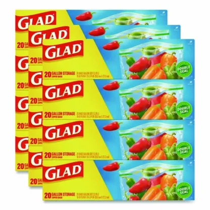 Glad® Zipper Food Storage Plastic Bags, Gallon Size, 20 Bags/Box, 12 Boxes/Carton