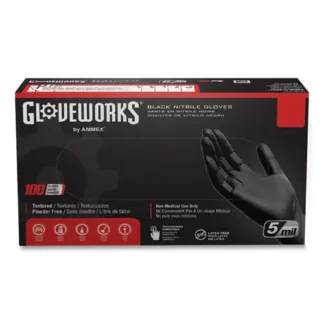 GloveWorks® by AMMEX® Industrial Nitrile Gloves, Powder-Free, 5 mil, X-Large, Black, 100 Gloves/Box, 10 Boxes/Carton