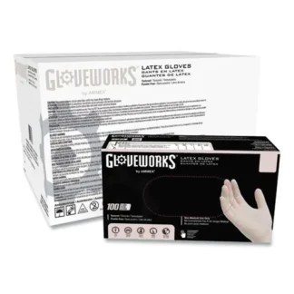 GloveWorks® by AMMEX® Latex Disposable Gloves, Powder-Free, 4 mil, Large, Ivory, 100 Gloves/Box, 10 Boxes/Carton
