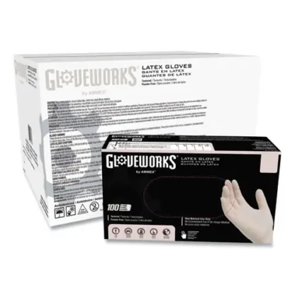 GloveWorks® by AMMEX® Latex Disposable Gloves, Powder-Free, 4 mil, Small, Ivory, 100 Gloves/Box, 10 Boxes/Carton