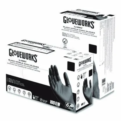 GloveWorks® by AMMEX® Nitrile Exam Gloves, Small, Black, 100/Box