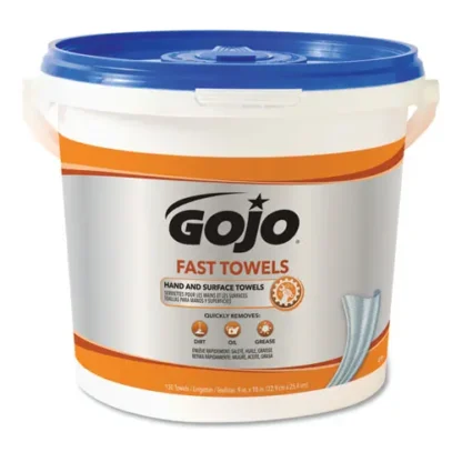 GOJO® FAST TOWELS Hand Cleaning Towels, Fresh Citrus Scent, Blue, 225 Towels/Bucket, 2 Buckets/Carton, 9" x 10"