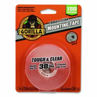 Gorilla® Tough and Clear Double-Sided Mounting Tape, Permanent, Holds Up to 0.25 lb per Inch, 1" x 12.5 ft, Clear