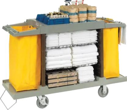 Gray Housekeeping Cart w/ 2 Vinyl Collection Bags