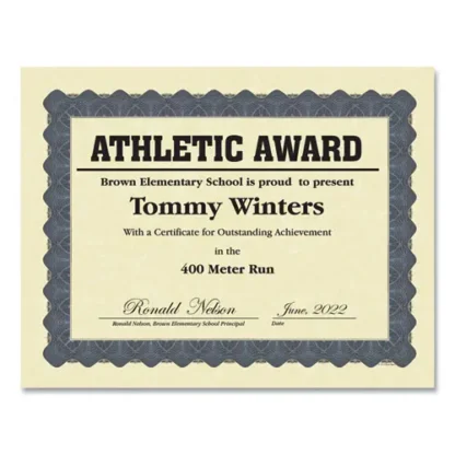 Great Papers!® Metallic Border Certificates, Ivory/Blue with Blue Border, 100/Pack
