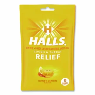 HALLS Relief Menthol Cough Suppressant - Oral Anesthetic, Honey Lemon, 30 Lozenges