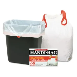 Handi-Bag® Drawstring Kitchen Bags, 13 gal, White, 50/Box
