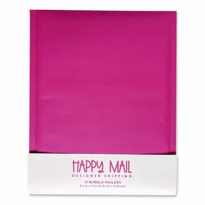 Happy Mail Self-Sealing Bubble Mailer, 8.5 x 11, Pink, 12/Pack
