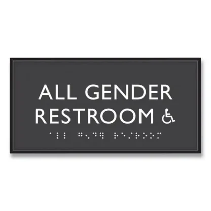 Headline® Sign ADA Sign, All Gender Restroom Accessible, Plastic, Clear/White