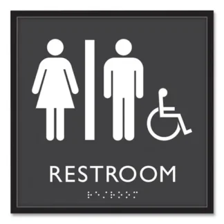 Headline® Sign ADA Sign, Unisex Accessible Restroom, Plastic, Clear/White