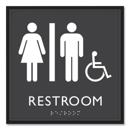 Headline® Sign ADA Sign, Unisex Accessible Restroom, Plastic, Clear/White
