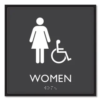 Headline® Sign ADA Sign, Women Accessible, Plastic, 8 x 8, Clear/White
