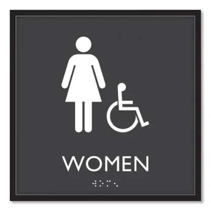 Headline® Sign ADA Sign, Women Accessible, Plastic, 8 x 8, Clear/White