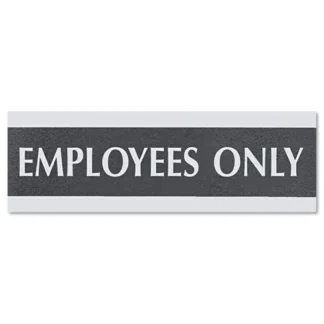 Headline® Sign Century Series Office Sign, EMPLOYEES ONLY, 9 x 3, Black/Silver