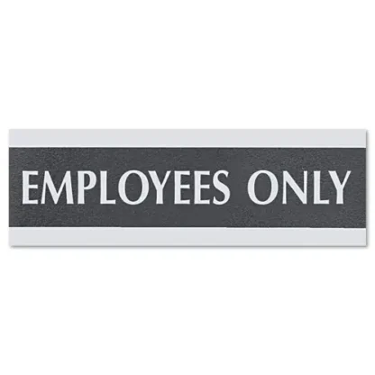 Headline® Sign Century Series Office Sign, EMPLOYEES ONLY, 9 x 3, Black/Silver