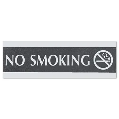 Headline® Sign Century Series Office Sign, NO SMOKING, Black/Silver