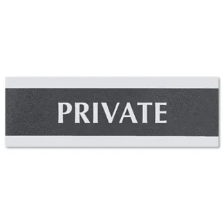 Headline® Sign Century Series Office Sign, PRIVATE, 9 x 3, Black/Silver