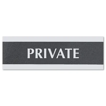 Headline® Sign Century Series Office Sign, PRIVATE, 9 x 3, Black/Silver